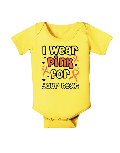 Personalized I Wear Pink for -Name- Breast Cancer Awareness Baby Romper Bodysuit-Baby Romper-TooLoud-Yellow-06-Months-Davson Sales