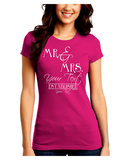 Personalized Mr and Mrs -Name- Established -Date- Design Juniors Crew Dark T-Shirt-T-Shirts Juniors Tops-TooLoud-Hot-Pink-Juniors Fitted Small-Davson Sales