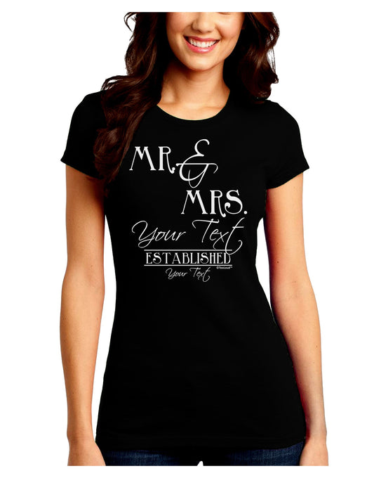 Personalized Mr and Mrs -Name- Established -Date- Design Juniors Crew Dark T-Shirt-T-Shirts Juniors Tops-TooLoud-Black-Juniors Fitted Small-Davson Sales