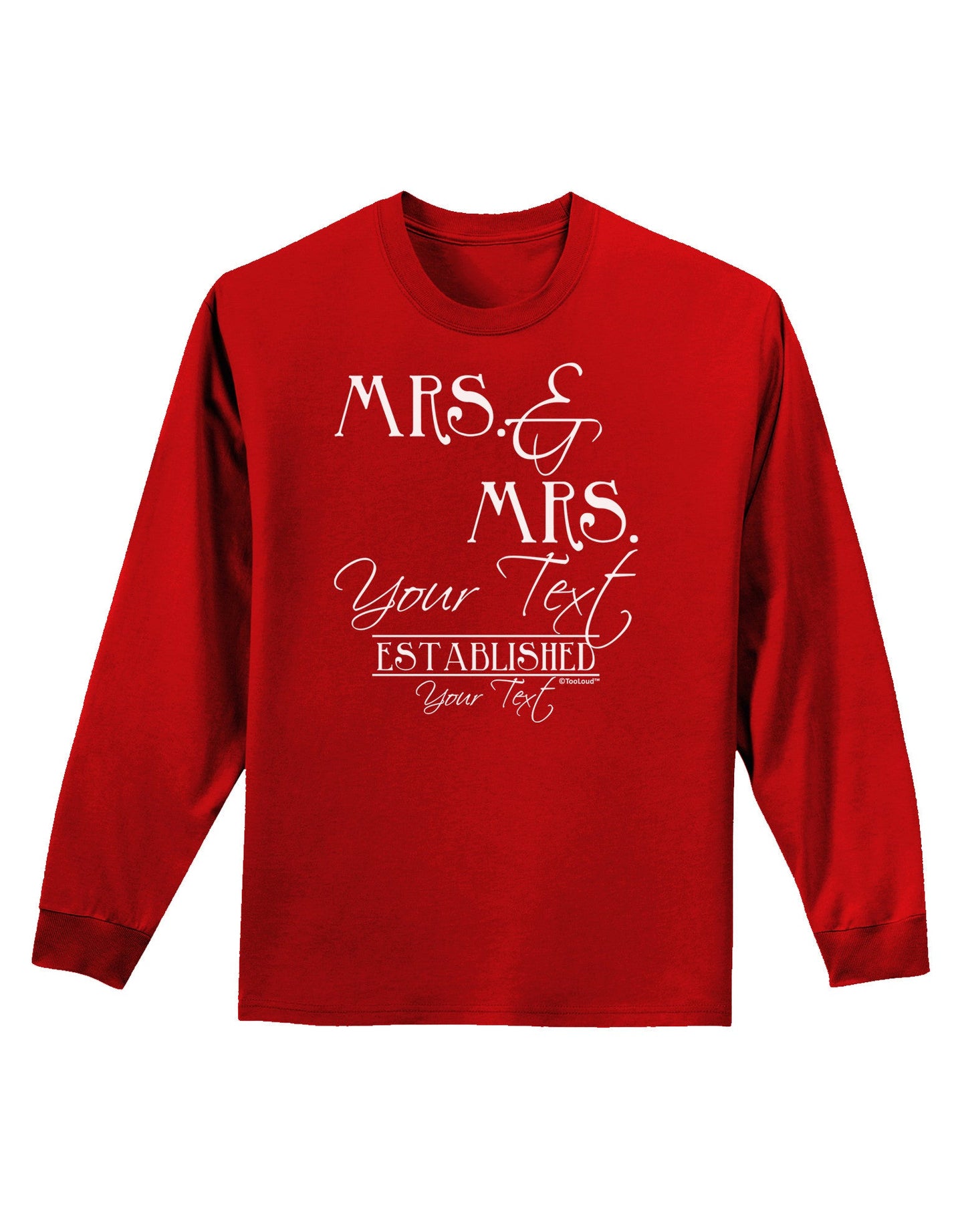 Personalized Mrs and Mrs Lesbian Wedding - Name- Established -Date- Design Adult Long Sleeve Dark T-Shirt-TooLoud-Red-Small-Davson Sales
