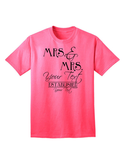 Personalized Mrs and Mrs Lesbian Wedding - Name- Established -Date- Design Adult T-Shirt-Mens T-Shirt-TooLoud-Neon-Pink-Small-Davson Sales