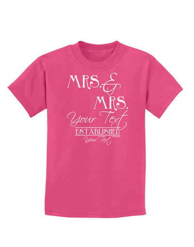 Personalized Mrs and Mrs Lesbian Wedding - Name- Established -Date- Design Childrens Dark T-Shirt-Childrens T-Shirt-TooLoud-Sangria-X-Small-Davson Sales