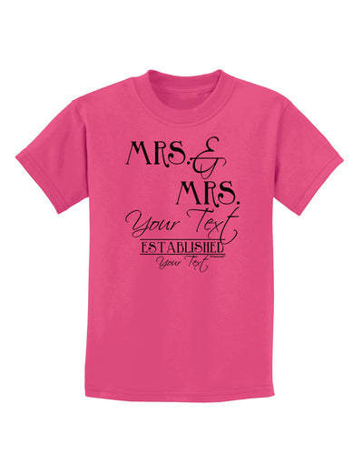 Personalized Mrs and Mrs Lesbian Wedding - Name- Established -Date- Design Childrens T-Shirt-Childrens T-Shirt-TooLoud-Sangria-X-Small-Davson Sales
