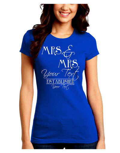 Personalized Mrs and Mrs Lesbian Wedding - Name- Established -Date- Design Juniors Crew Dark T-Shirt-T-Shirts Juniors Tops-TooLoud-Royal-Blue-Juniors Fitted Small-Davson Sales