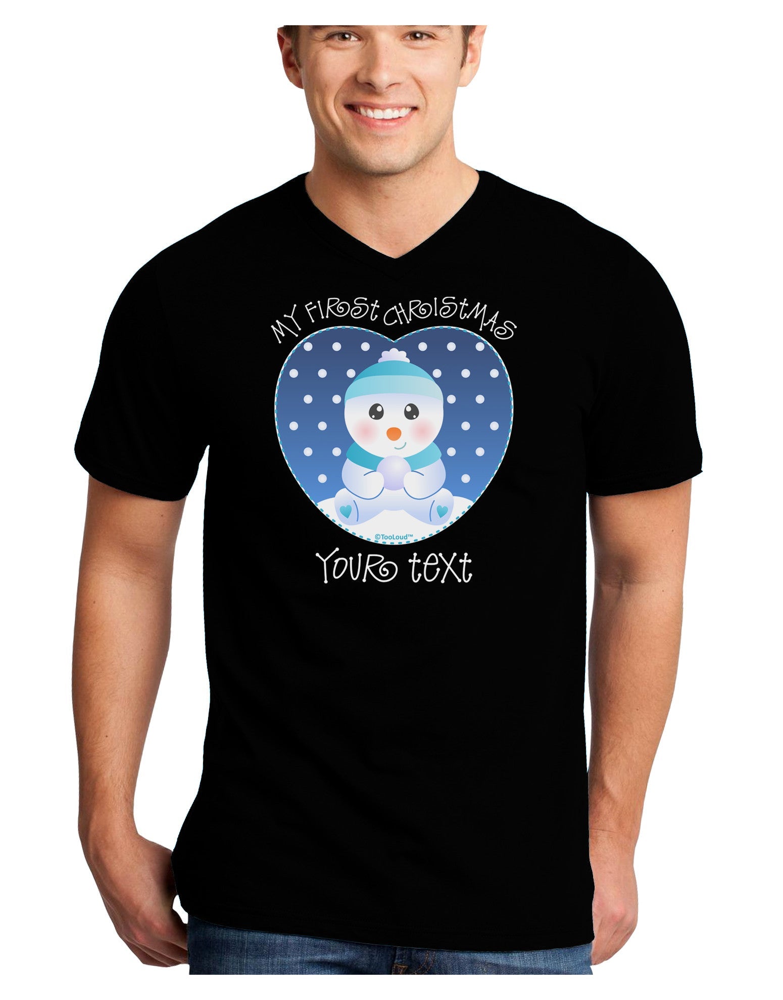 Personalized My First Christmas Snowbaby Blue Adult Dark V-Neck T-Shirt-TooLoud-Black-Small-Davson Sales