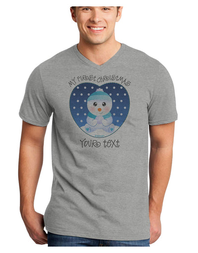 Personalized My First Christmas Snowbaby Blue Adult V-Neck T-shirt-Mens V-Neck T-Shirt-TooLoud-HeatherGray-Small-Davson Sales