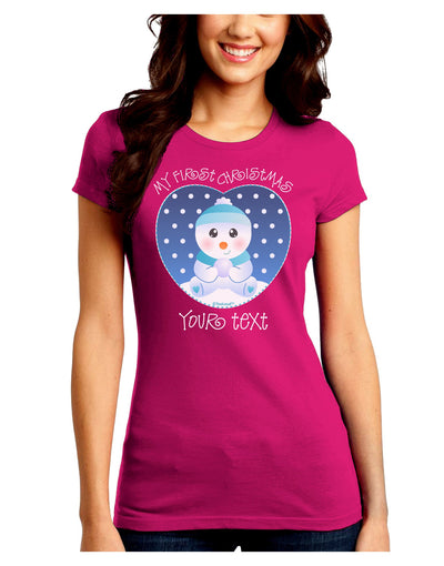 Personalized My First Christmas Snowbaby Blue Juniors Crew Dark T-Shirt-T-Shirts Juniors Tops-TooLoud-Hot-Pink-Juniors Fitted Small-Davson Sales