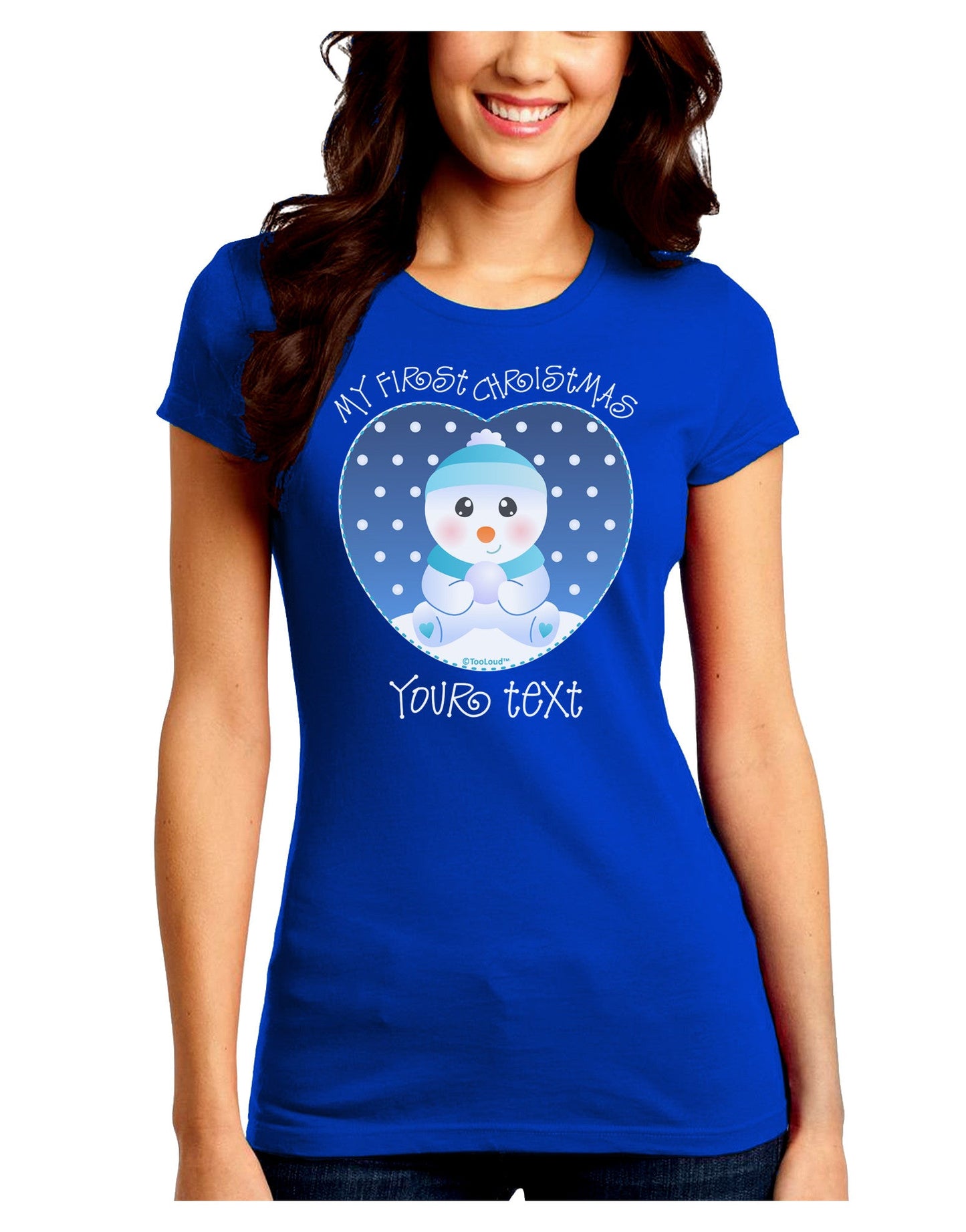 Personalized My First Christmas Snowbaby Blue Juniors Crew Dark T-Shirt-T-Shirts Juniors Tops-TooLoud-Royal-Blue-Juniors Fitted Small-Davson Sales