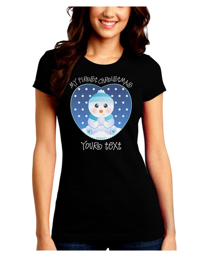 Personalized My First Christmas Snowbaby Blue Juniors Crew Dark T-Shirt-T-Shirts Juniors Tops-TooLoud-Black-Juniors Fitted Small-Davson Sales