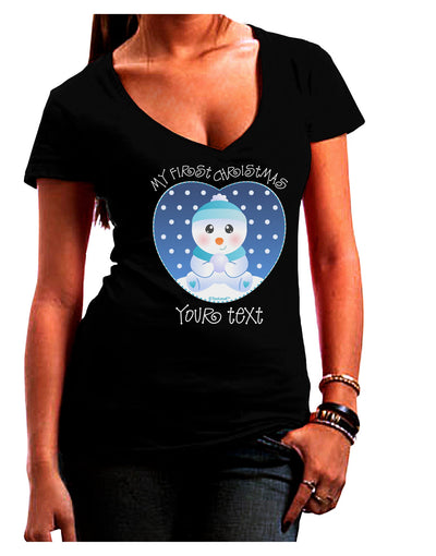 Personalized My First Christmas Snowbaby Blue Juniors V-Neck Dark T-Shirt-Womens V-Neck T-Shirts-TooLoud-Black-Juniors Fitted Small-Davson Sales