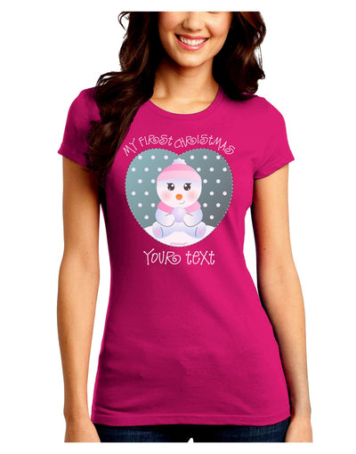 Personalized My First Christmas Snowbaby Girl Juniors Crew Dark T-Shirt-T-Shirts Juniors Tops-TooLoud-Hot-Pink-Juniors Fitted Small-Davson Sales