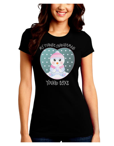 Personalized My First Christmas Snowbaby Girl Juniors Crew Dark T-Shirt-T-Shirts Juniors Tops-TooLoud-Black-Juniors Fitted Small-Davson Sales