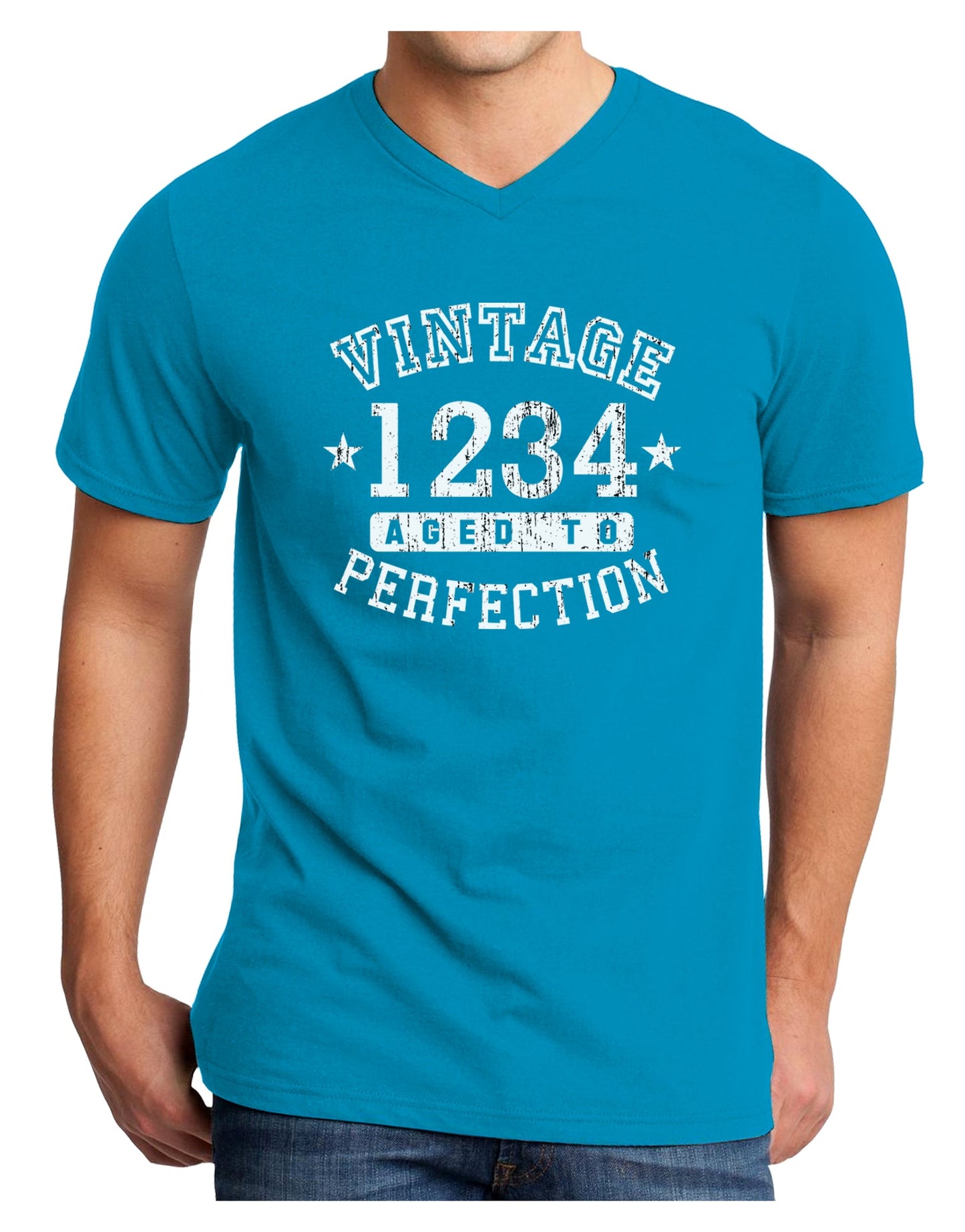 Personalized Vintage Birth Year Distressed Adult Dark V-Neck T-Shirt by TooLoud-TooLoud-Turquoise-Small-Davson Sales