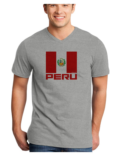 Peru Flag Adult V-Neck T-shirt-Mens V-Neck T-Shirt-TooLoud-HeatherGray-Small-Davson Sales