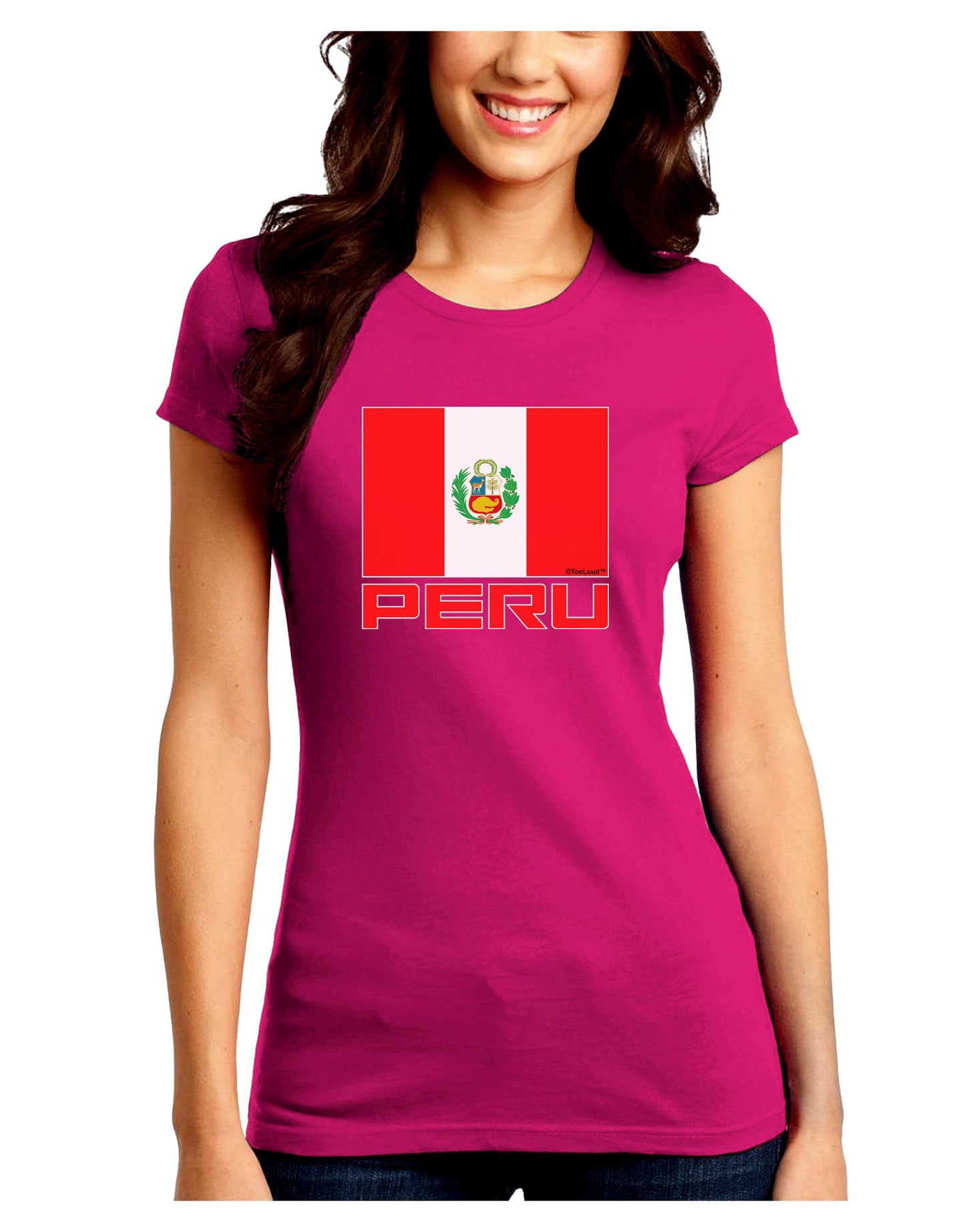 Peru Flag Dark Juniors Petite Crew Dark T-Shirt-T-Shirts Juniors Tops-TooLoud-Hot-Pink-Juniors Fitted Small-Davson Sales