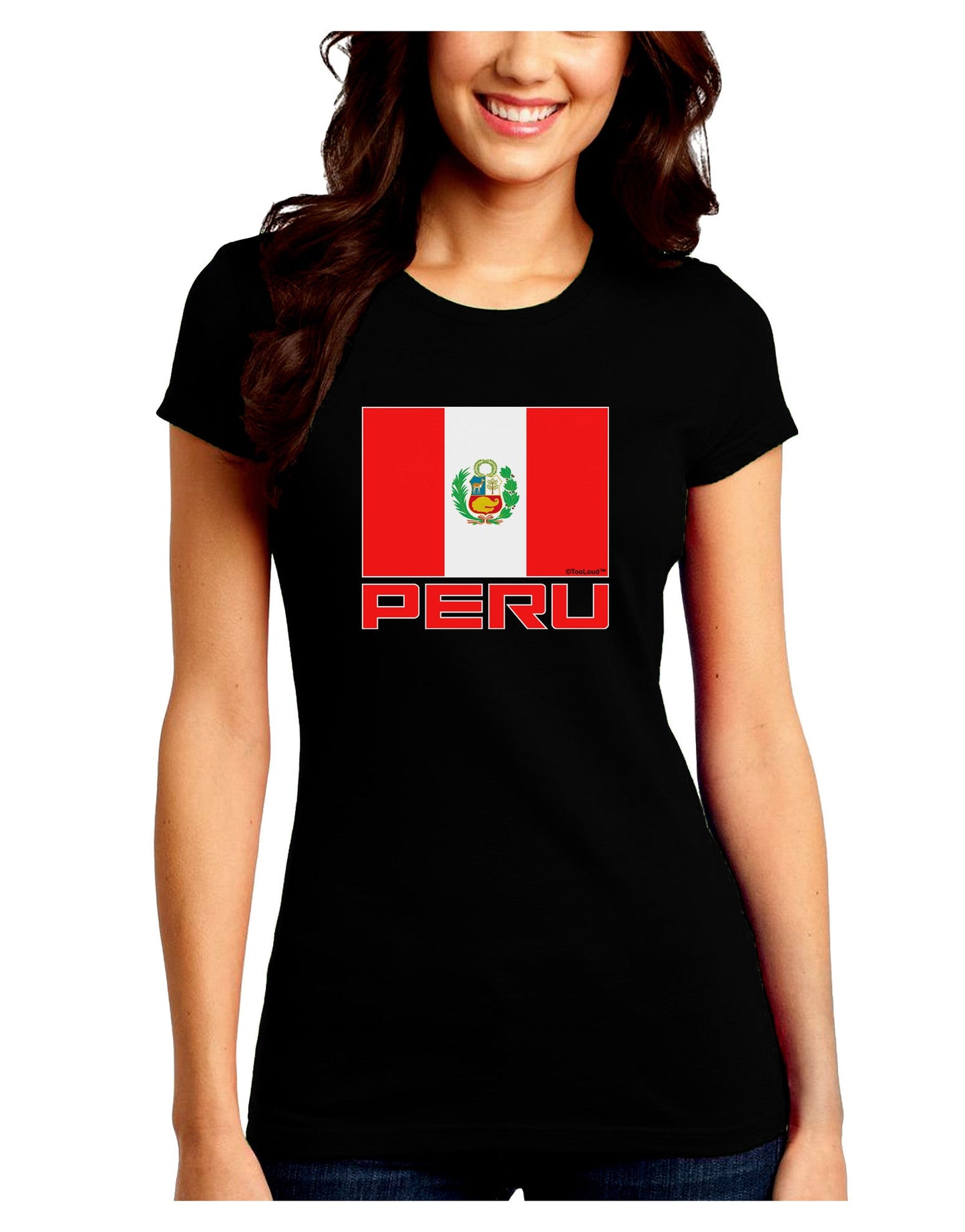 Peru Flag Dark Juniors Petite Crew Dark T-Shirt-T-Shirts Juniors Tops-TooLoud-Black-Juniors Fitted Small-Davson Sales