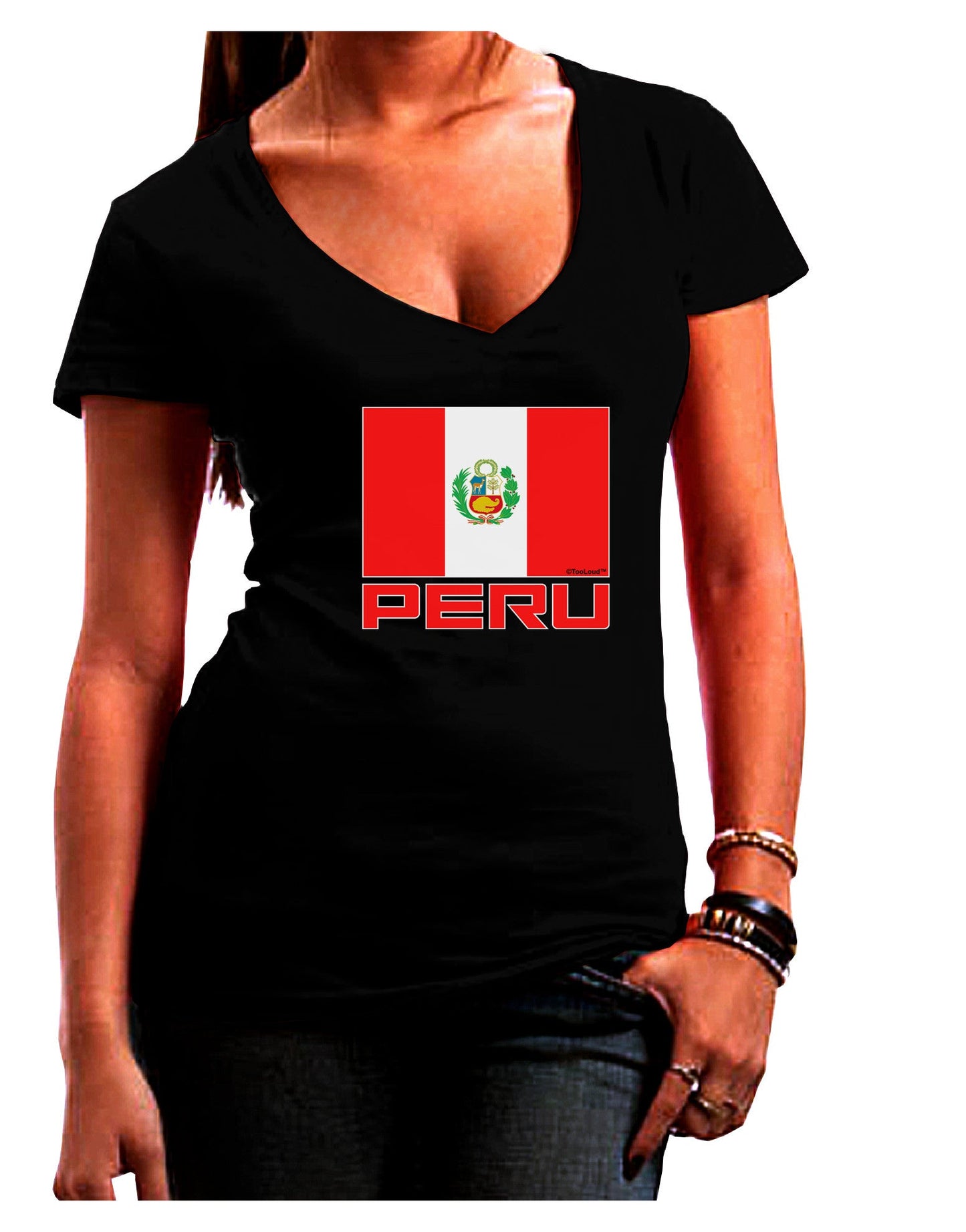 Peru Flag Dark Womens V-Neck Dark T-Shirt-Womens V-Neck T-Shirts-TooLoud-Black-Juniors Fitted Small-Davson Sales