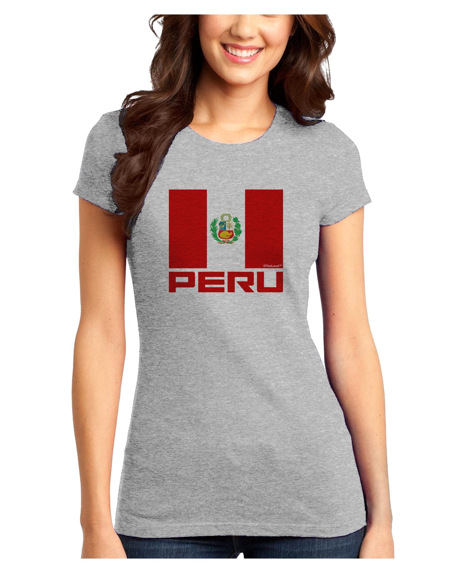 Peru Flag Juniors Petite T-Shirt-T-Shirts Juniors Tops-TooLoud-Ash-Gray-Juniors Fitted X-Small-Davson Sales