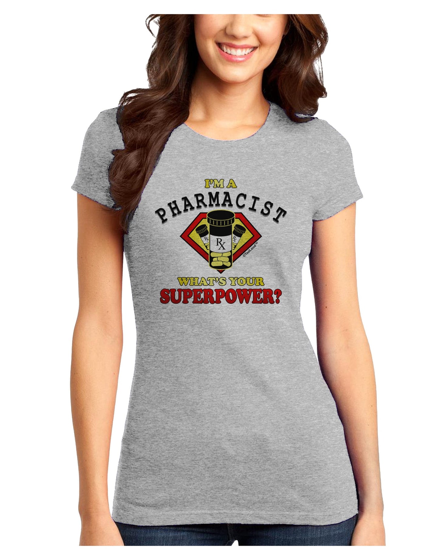 Pharmacist - Superpower Juniors Petite T-Shirt-T-Shirts Juniors Tops-TooLoud-Ash-Gray-Juniors Fitted X-Small-Davson Sales