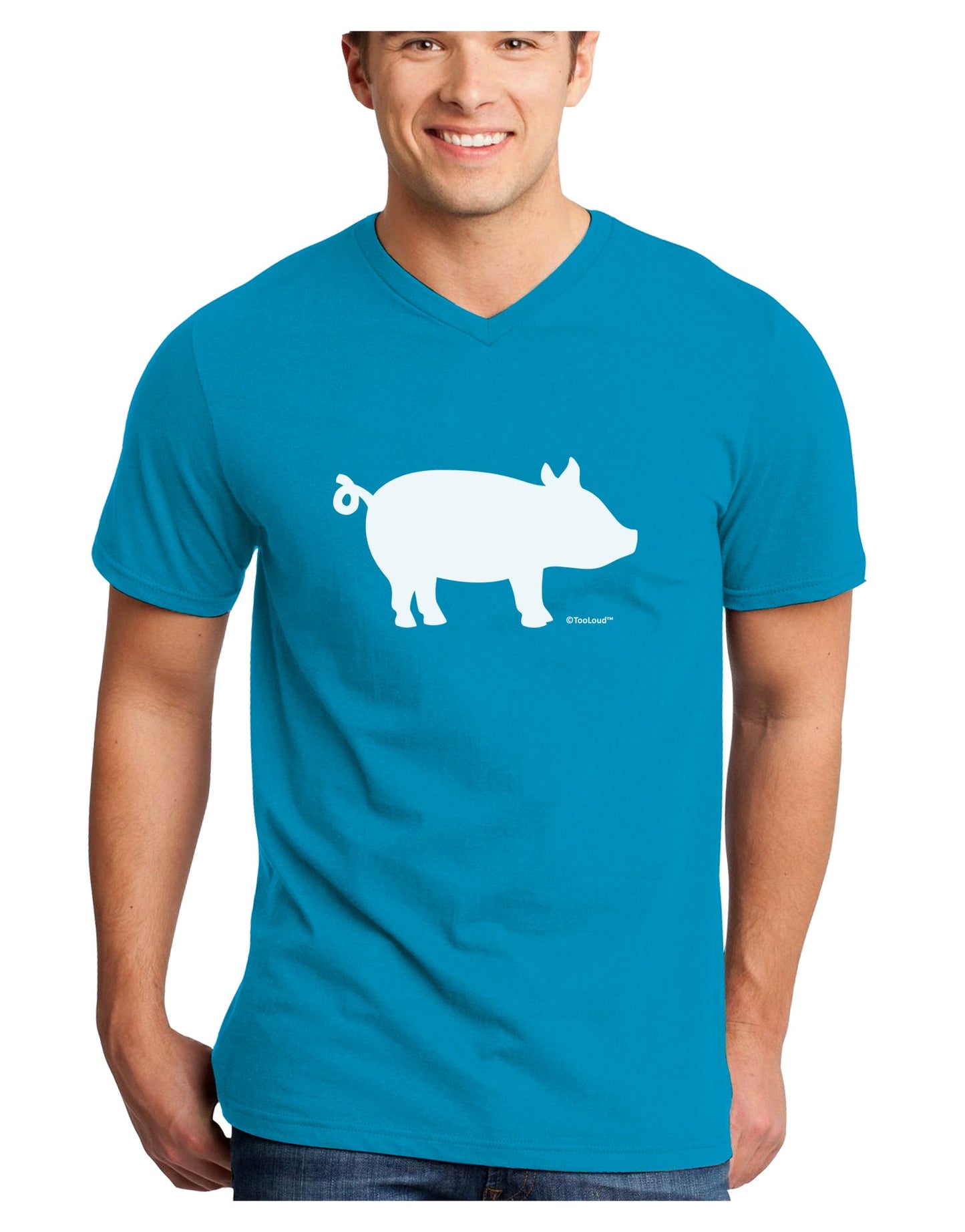 Pig Silhouette Design Adult Dark V-Neck T-Shirt by TooLoud-Mens V-Neck T-Shirt-TooLoud-Turquoise-Small-Davson Sales