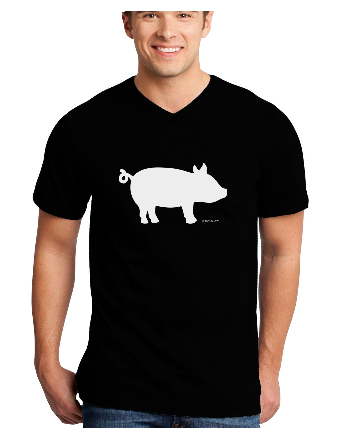 Pig Silhouette Design Adult Dark V-Neck T-Shirt by TooLoud-Mens V-Neck T-Shirt-TooLoud-Black-Small-Davson Sales