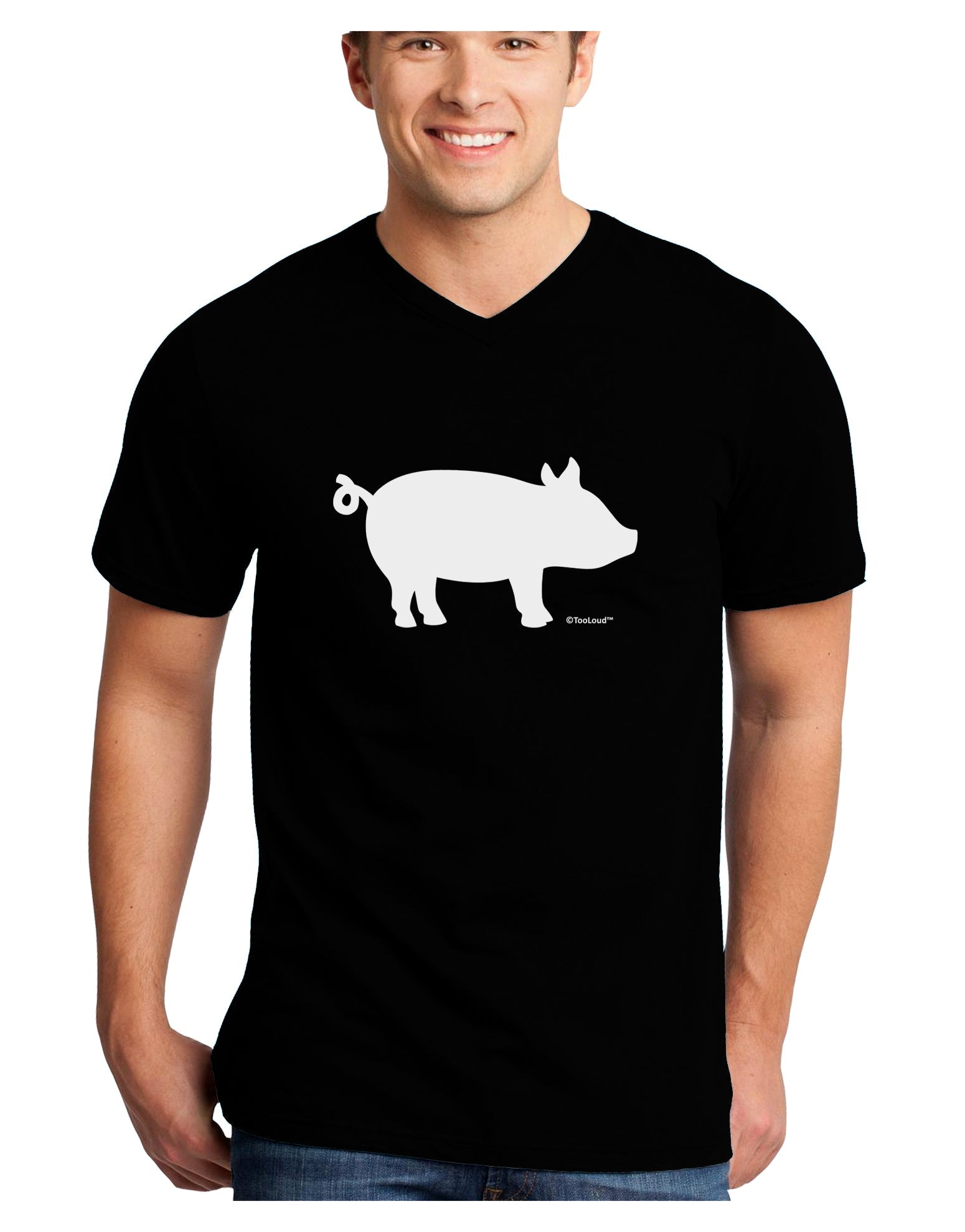 Pig Silhouette Design Adult Dark V-Neck T-Shirt by TooLoud-Mens V-Neck T-Shirt-TooLoud-Black-Small-Davson Sales