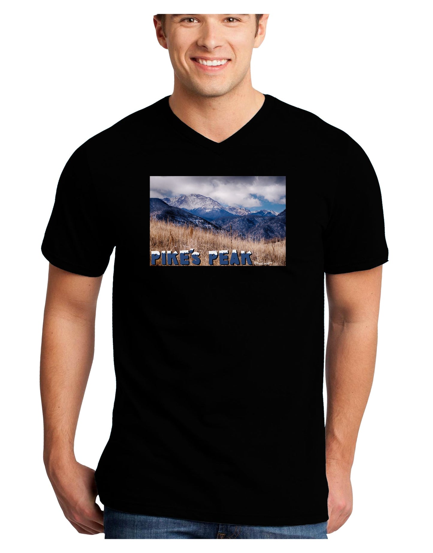 Pikes Peak CO Mountains Text Adult Dark V-Neck T-Shirt by TooLoud-Mens V-Neck T-Shirt-TooLoud-Black-Small-Davson Sales