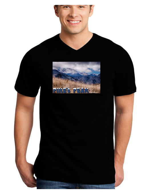 Pikes Peak CO Mountains Text Adult Dark V-Neck T-Shirt by TooLoud-Mens V-Neck T-Shirt-TooLoud-Black-Small-Davson Sales