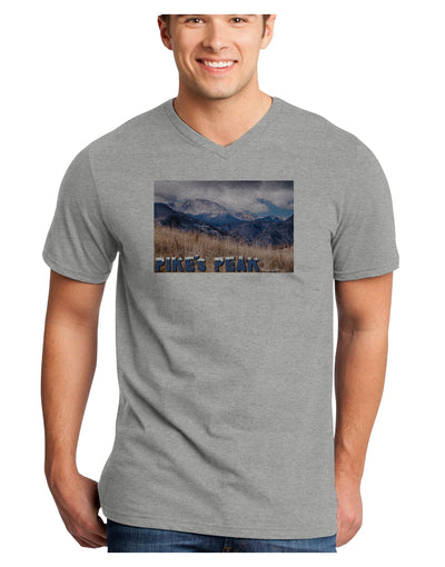 Pikes Peak CO Mountains Text Adult V-Neck T-shirt by TooLoud-Mens V-Neck T-Shirt-TooLoud-HeatherGray-Small-Davson Sales