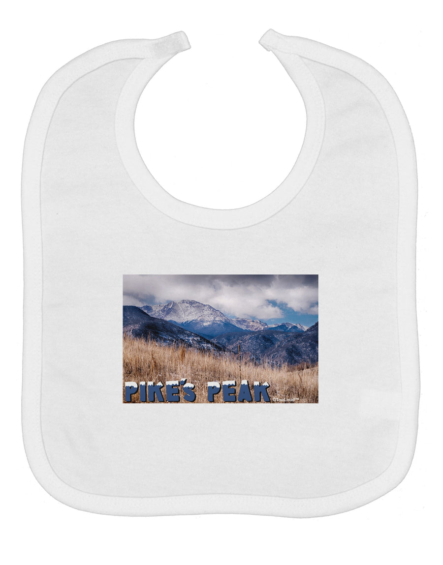 Pikes Peak CO Mountains Text Baby Bib by TooLoud