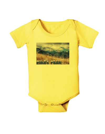 Pikes Peak CO Mountains Text Baby Romper Bodysuit by TooLoud-Baby Romper-TooLoud-Yellow-06-Months-Davson Sales