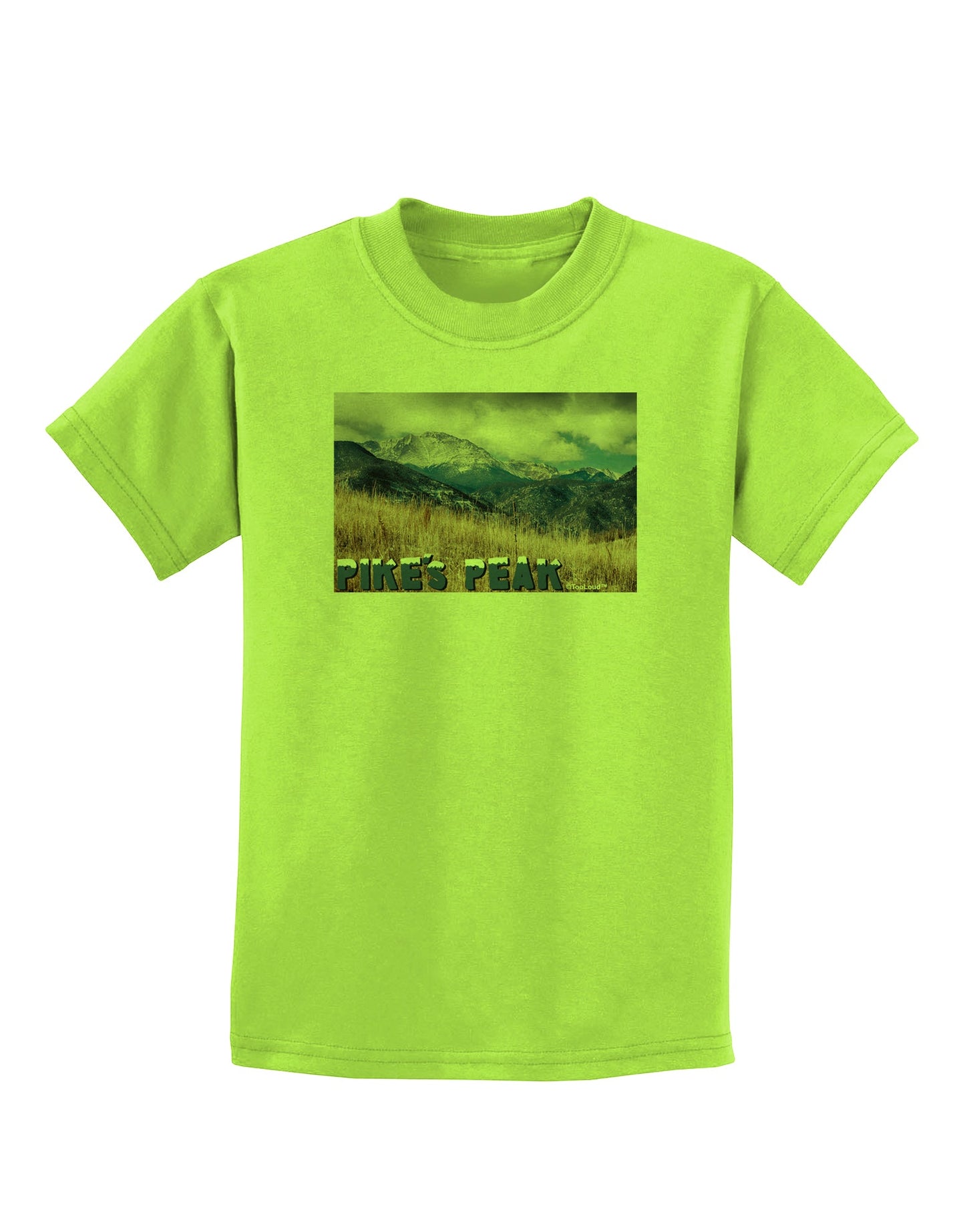 Pikes Peak CO Mountains Text Childrens T-Shirt by TooLoud-Childrens T-Shirt-TooLoud-Lime-Green-X-Small-Davson Sales