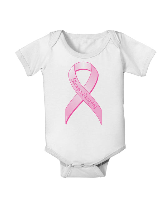 Pink Breast Cancer Awareness Ribbon - Stronger Everyday Baby Romper Bodysuit-Baby Romper-TooLoud-White-06-Months-Davson Sales