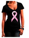 Pink Breast Cancer Awareness Ribbon - Stronger Everyday Juniors V-Neck Dark T-Shirt-Womens V-Neck T-Shirts-TooLoud-Black-Juniors Fitted Small-Davson Sales