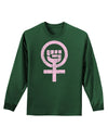 Pink Distressed Feminism Symbol Adult Long Sleeve Dark T-Shirt-TooLoud-Dark-Green-Small-Davson Sales