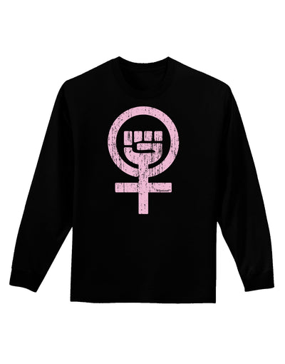 Pink Distressed Feminism Symbol Adult Long Sleeve Dark T-Shirt-TooLoud-Black-Small-Davson Sales