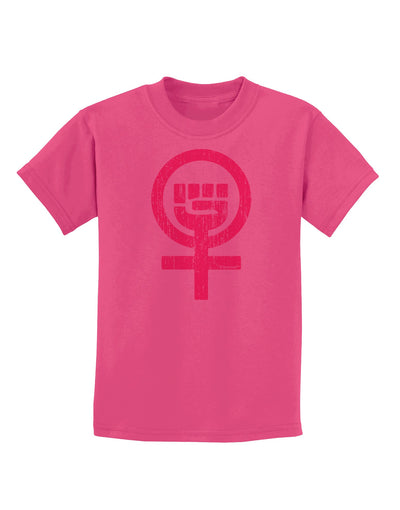 Pink Distressed Feminism Symbol Childrens T-Shirt-Childrens T-Shirt-TooLoud-Sangria-X-Small-Davson Sales