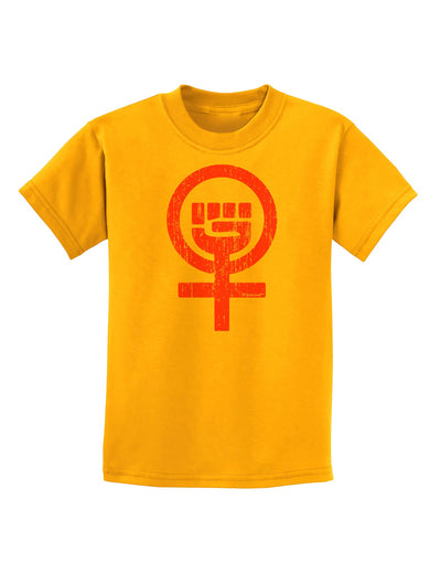 Pink Distressed Feminism Symbol Childrens T-Shirt-Childrens T-Shirt-TooLoud-Gold-X-Small-Davson Sales