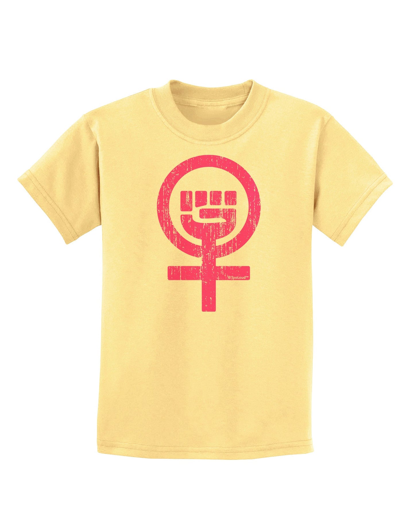 Pink Distressed Feminism Symbol Childrens T-Shirt-Childrens T-Shirt-TooLoud-Daffodil-Yellow-X-Small-Davson Sales