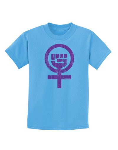 Pink Distressed Feminism Symbol Childrens T-Shirt-Childrens T-Shirt-TooLoud-Aquatic-Blue-X-Small-Davson Sales