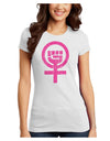 Pink Distressed Feminism Symbol Juniors T-Shirt-Womens Juniors T-Shirt-TooLoud-White-Juniors Fitted X-Small-Davson Sales