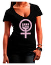 Pink Distressed Feminism Symbol Juniors V-Neck Dark T-Shirt-Womens V-Neck T-Shirts-TooLoud-Black-Juniors Fitted Small-Davson Sales