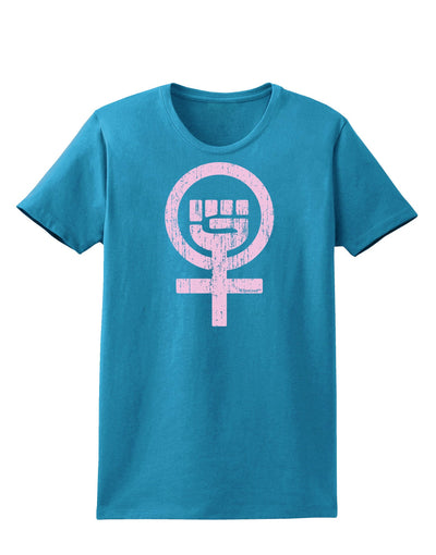 Pink Distressed Feminism Symbol Womens Dark T-Shirt-TooLoud-Turquoise-X-Small-Davson Sales