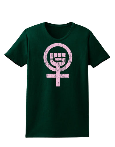 Pink Distressed Feminism Symbol Womens Dark T-Shirt-TooLoud-Forest-Green-Small-Davson Sales