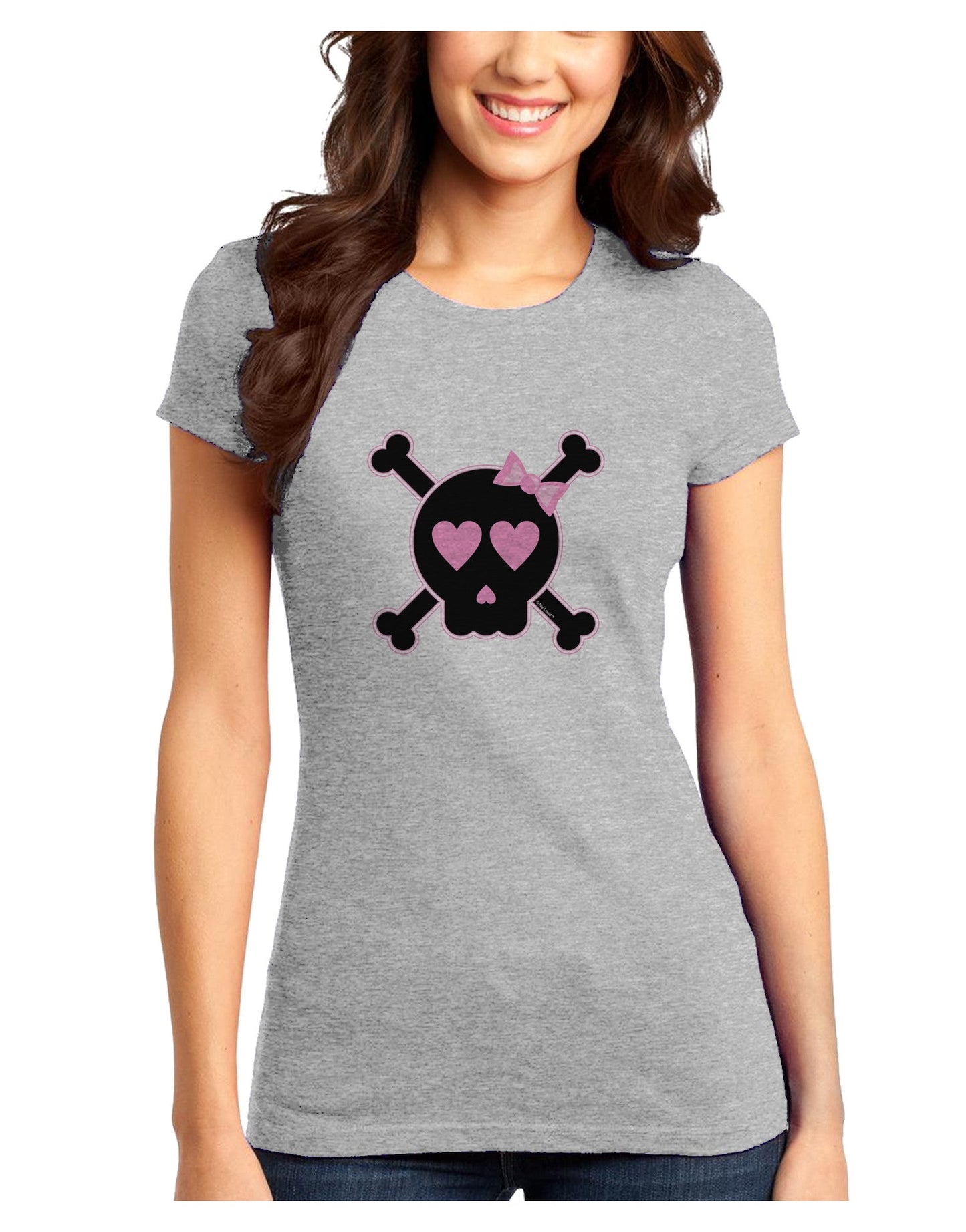 Pink and Black Crossbones Girl Juniors T-Shirt-Womens Juniors T-Shirt-TooLoud-Ash-Gray-Juniors Fitted XS-Davson Sales
