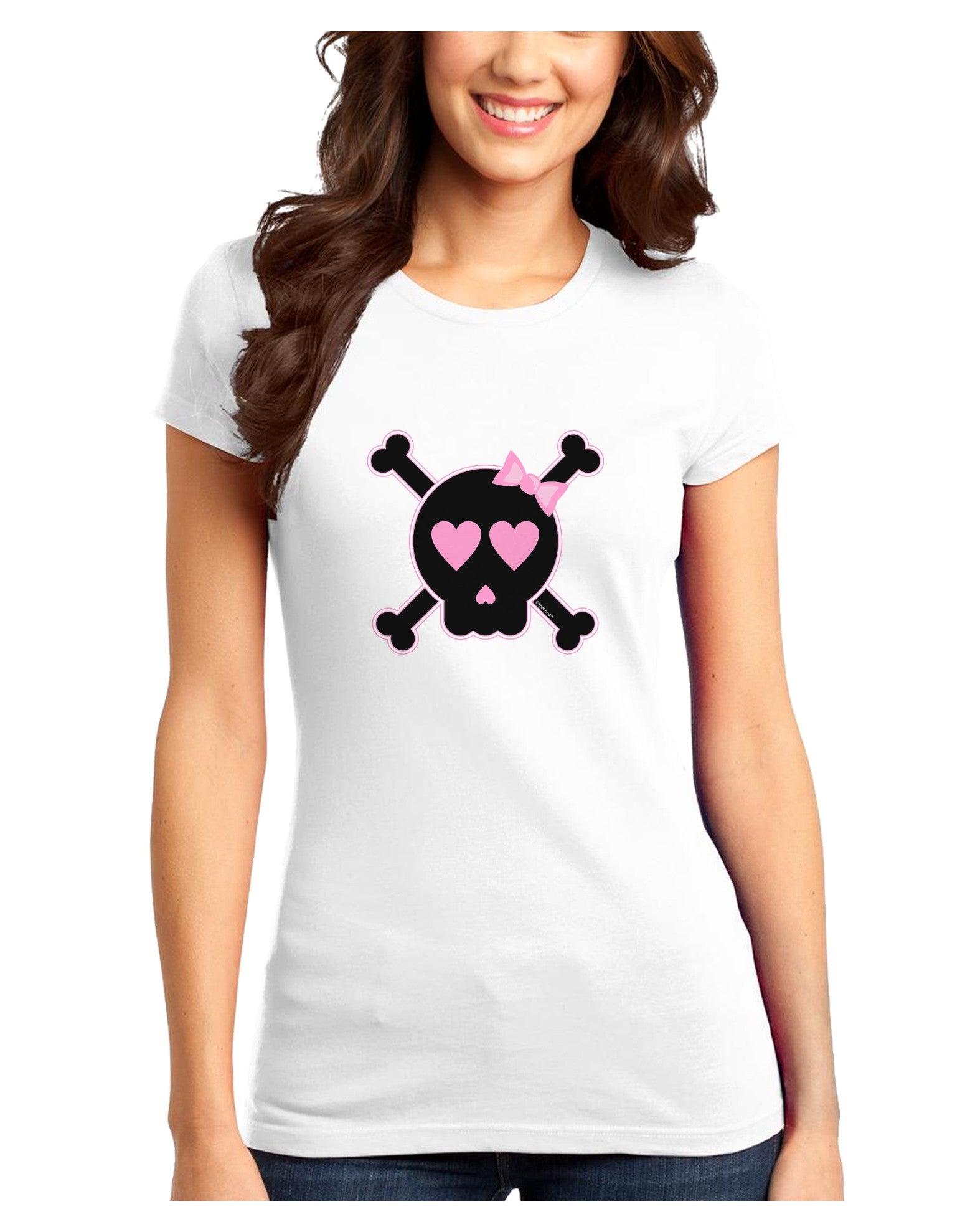 Pink and Black Crossbones Girl Juniors T-Shirt-Womens Juniors T-Shirt-TooLoud-White-Juniors Fitted XS-Davson Sales