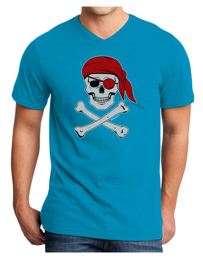 Pirate Skull Adult Dark V-Neck T-Shirt-Mens V-Neck T-Shirt-TooLoud-Turquoise-Small-Davson Sales
