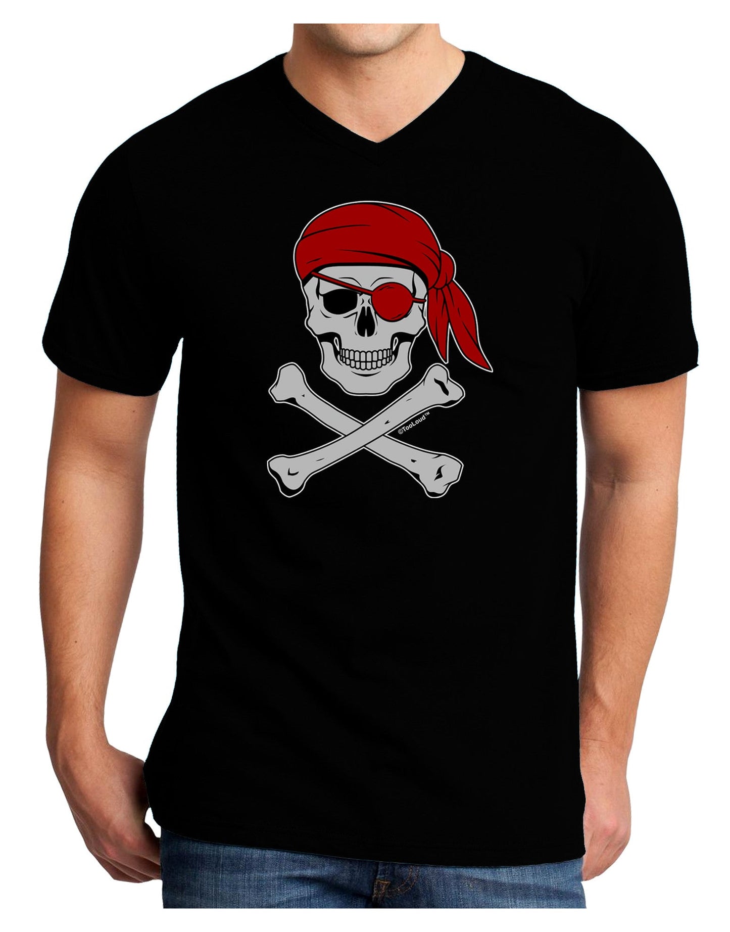 Pirate Skull Adult Dark V-Neck T-Shirt-Mens V-Neck T-Shirt-TooLoud-Black-Small-Davson Sales