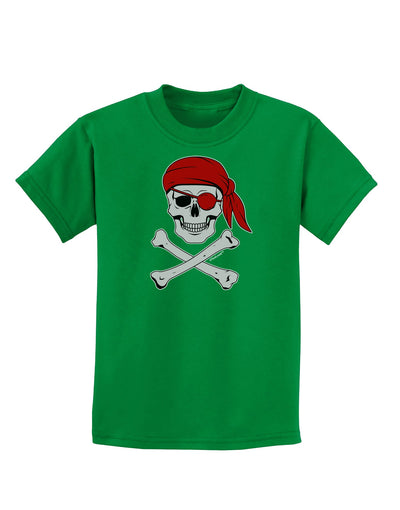 Pirate Skull Childrens Dark T-Shirt-Childrens T-Shirt-TooLoud-Kelly-Green-X-Small-Davson Sales