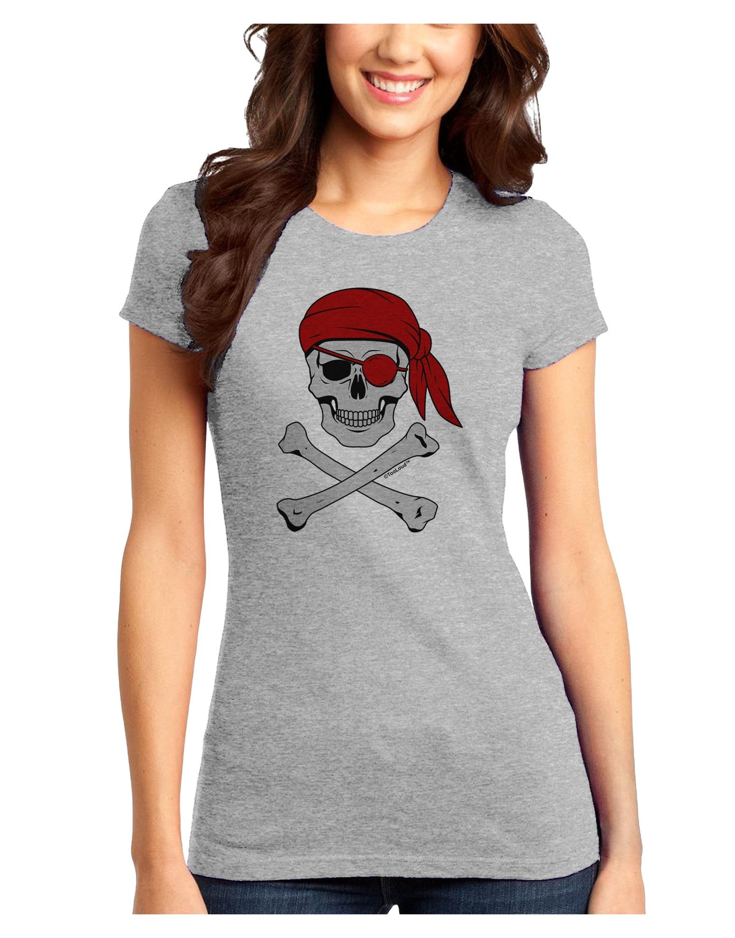Pirate Skull Juniors Petite T-Shirt-T-Shirts Juniors Tops-TooLoud-Ash-Gray-Juniors Fitted X-Small-Davson Sales